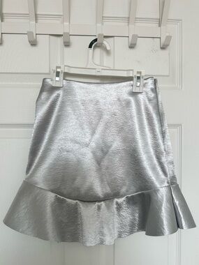H&M Silver Metallic Ruffle-Hem Mini Skirt